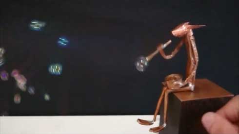 シャボン玉 吹く からくり人形 ハンドメイド 動く