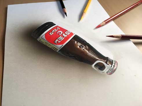 オロナミンC 絵 リアル 色鉛筆 トリックアート