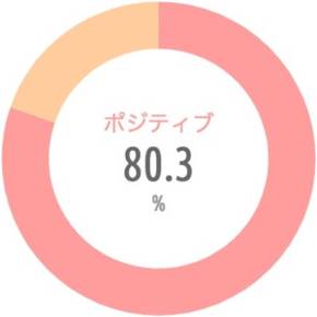 {'type':'pie'、'data':{'labels':['ポジティブ'、'ネガティブ']、'datasets':[{'data':[80.3、19.7]、'backgroundColor':['rgba(255、115、116、.7)'、'rgba(255、183、116、.7)']、'borderWidth':[0、0]}]、'illust':0}}