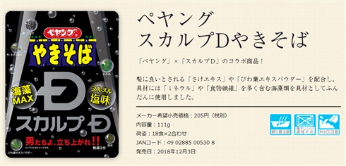 ペヤング「スカルプDやきそば」発売決定　育毛シャンプーとコラボしたヌルヌル塩味