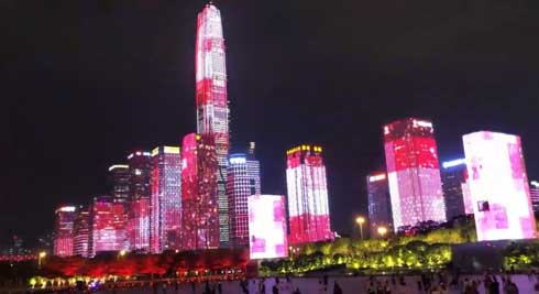深セン ビル LEDマッピング 中国 改革開放40年 記念行事