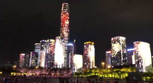 深セン ビル LEDマッピング 中国 改革開放40年 記念行事