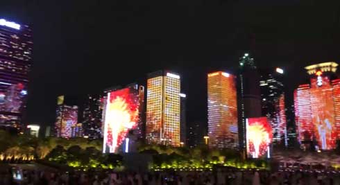 深セン ビル LEDマッピング 中国 改革開放40年 記念行事