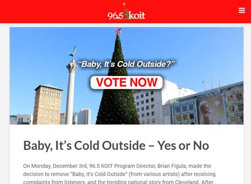 Baby It’s Cold Outside おもて寒いよね クリスマス 定番曲 ラジオ 放送中止 MeToo運動