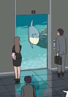 エレベーター 動物 GIF 動画 面白み ペンギン 猫