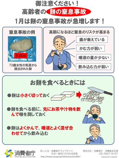 正月 餅 窒息 高齢者 事故 注意喚起 応急手当