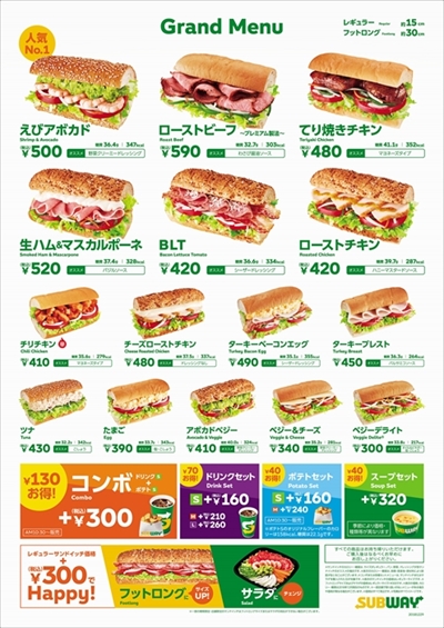 サブウェイ糖質表示