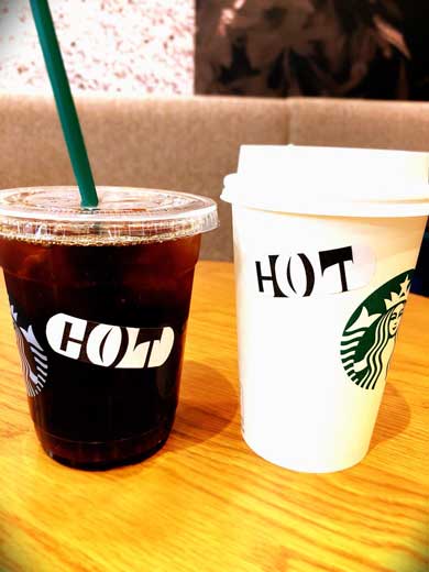 COLD HOT 飲み物 ドリンク 熱い 冷たい シール デザイン アンビグラム
