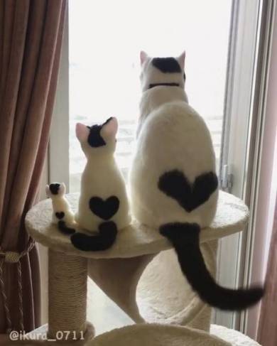 Kumiko 様専用 猫の絵ハート猫たくさん2枚 二匹の黒猫とハート（シルエット）イラスト