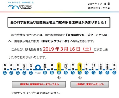 ゆりかもめ 東京ビッグサイト 駅名改称