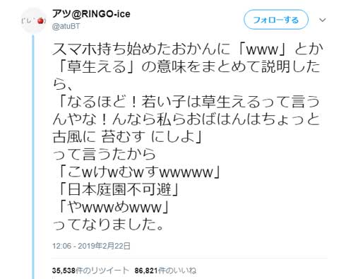 お母さん 草生える 意味 苔むす 古風 新表現 日本庭園不可避