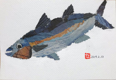 カツオのちぎり絵