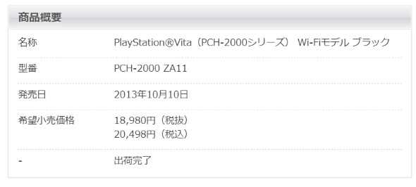 SIE ソニー PlayStation Vita 出荷完了