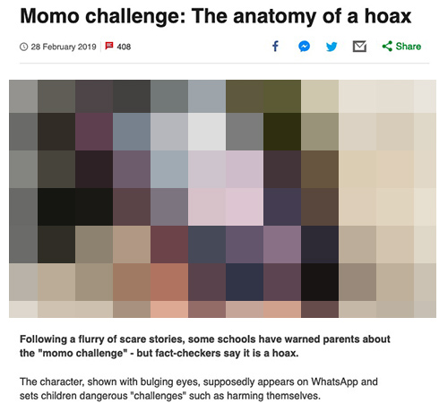 「ただのフェイクニュース」　怖い画像で自傷要求するモモ・チャレンジはデマだった