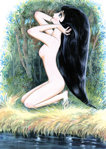 水を浴びる女性のイラスト