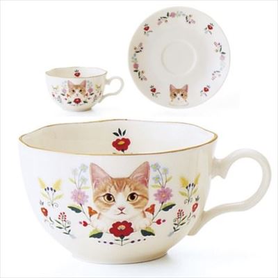 お花と猫のカップ＆ソーサー