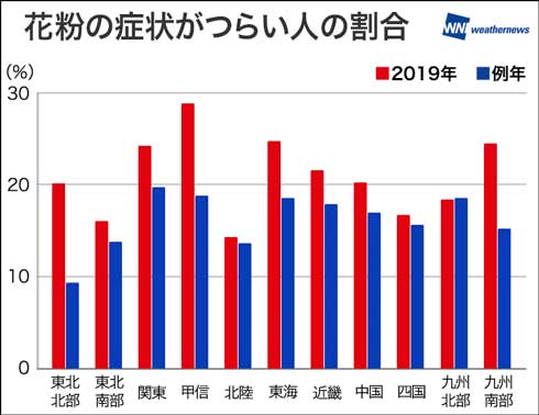 花粉飛散傾向 ウェザーニューズ スギ ヒノキ 花粉 ピーク