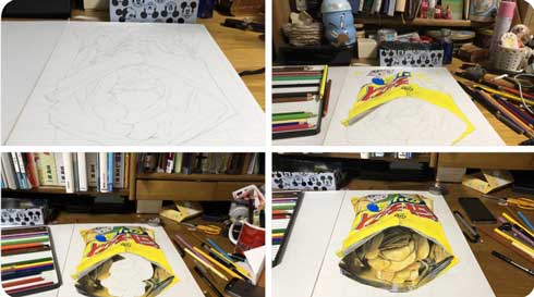 食べられない ポテチ トリックアート 錯視 リアル 絵 みやかわ