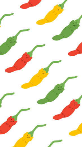 唐辛子 みせかけて ハブ対マングース 柄 壁紙 イラスト shimizu だまし絵 デザイン