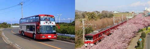 赤いバスと電車
