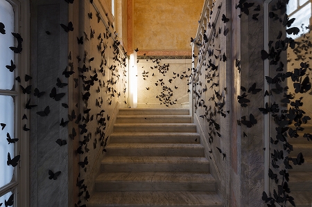 紙でできた黒蝶の群れ