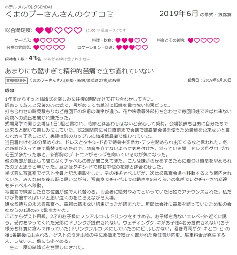 「絶対やめてと伝えていた旧姓でアナウンス」「巻き寿司がケーキの後に出される」結婚式台無し　式場側が謝罪