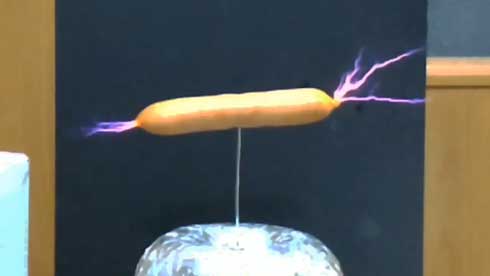 家庭的 テスラコイル 料理 ソーセージ ウインナー 放電 きょうの料理