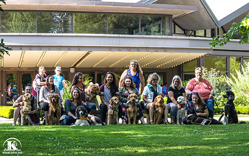 犬が劇場の椅子からひょっこり　介助犬訓練の様子だった