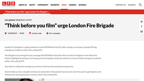 「通報するより録画する人が多い」　ロンドン消防隊が火災現場での対応呼びかけ