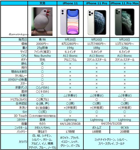 iPhone 文鳥 比較表 理由なき激怒 さかむけ 鳥プル 尻 寝るまで ネタ シリーズ 風物詩