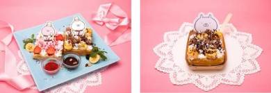 （左）うさまるもたべたいワッフル／1490円（渋谷、梅田会場限定メニュー）、（右）うさまるもたべたい -TAKE OUTワッフル-／790円