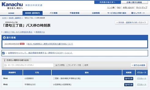 国府津駅−小田原駅間にある「酒匂三丁目」バス停を経由するバスの一覧