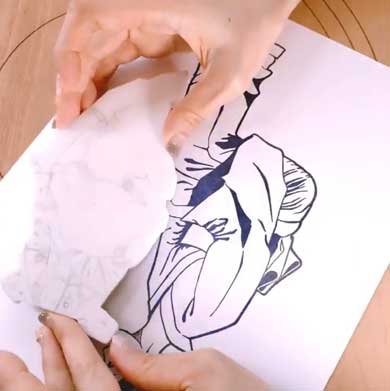 田口奈津子 消しゴムはんこ 浴衣 朝顔 34版 グラデーション 制作過程