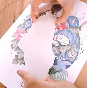 田口奈津子 消しゴムはんこ 浴衣 朝顔 34版 グラデーション 制作過程