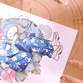 田口奈津子 消しゴムはんこ 浴衣 朝顔 34版 グラデーション 制作過程