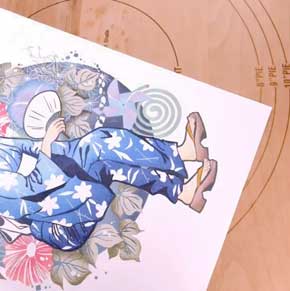 田口奈津子 消しゴムはんこ 浴衣 朝顔 34版 グラデーション 制作過程