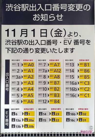渋谷駅出入口番号変更