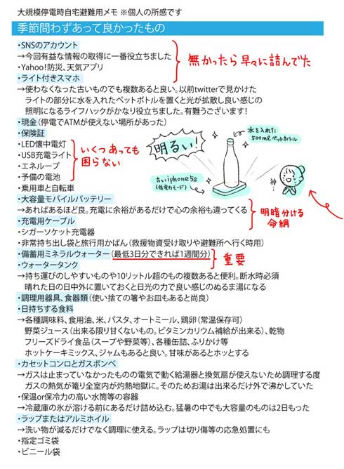 台風 15号 被災時 役に立ったもの 思ったこと まとめ 停電 心がけ 課題 メモ 情報