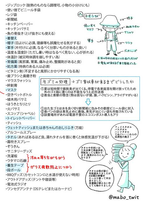 台風 15号 被災時 役に立ったもの 思ったこと まとめ 停電 心がけ 課題 メモ 情報