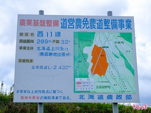 農免農道整備事業の看板が建っている