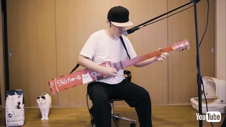 歌う飼い主さんと猫