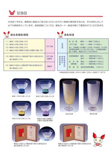 献血 ステキなグラス もらえる 制度 10回 到達 記念品 聖杯