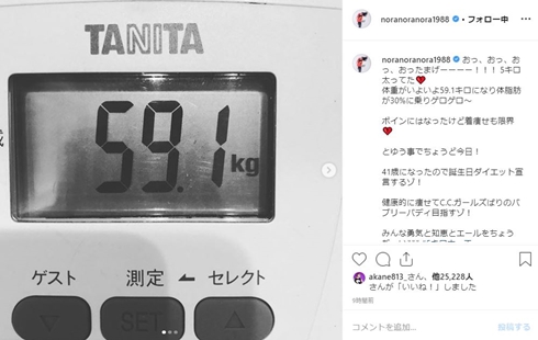 平野ノラ ダイエット 体重 身長 体脂肪率