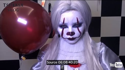 益若つばさ ハロウィーン 仮装 ペニーワイズ IT インスタ コスプレ YouTube メイク 動画