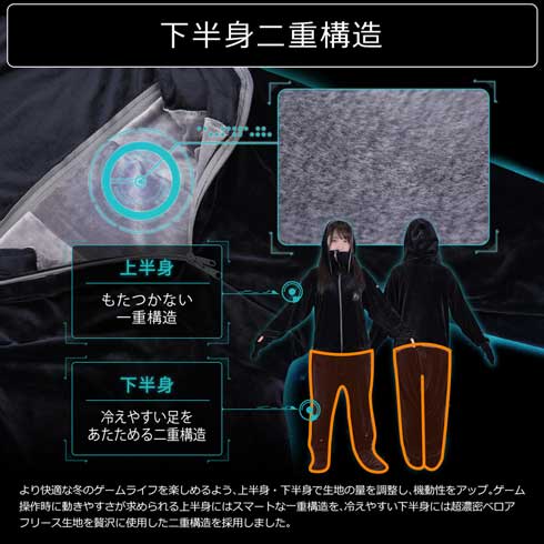 ゲーミング着る毛布 ダメ着 4G ストレッチ生地 ゲーマー向け 防寒着