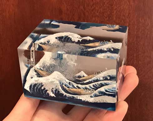 富嶽三十六景 神奈川沖浪裏 立体化 レジン ハンドメイド Jade