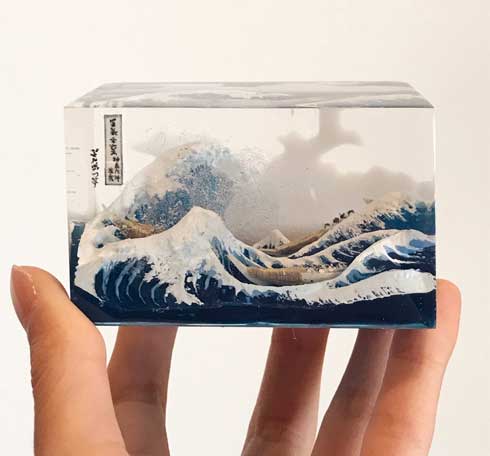 富嶽三十六景 神奈川沖浪裏 立体化 レジン ハンドメイド Jade