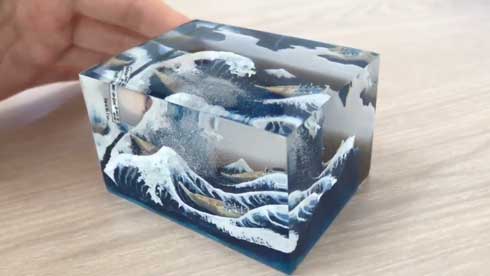 富嶽三十六景 神奈川沖浪裏 立体化 レジン ハンドメイド Jade