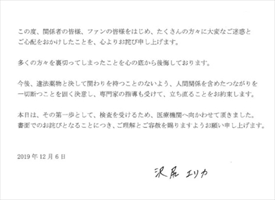 沢尻エリカ 起訴 麻薬取締法違反 合成麻薬 MDMA LSD 逮捕 謝罪文