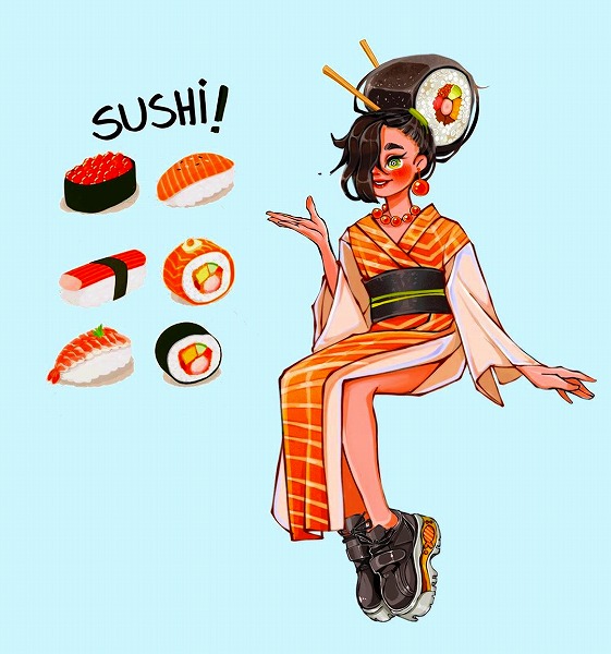 お団子やラーメンが女の子に　トルコのアーティストが描く食べ物擬人化イラストがかわいい